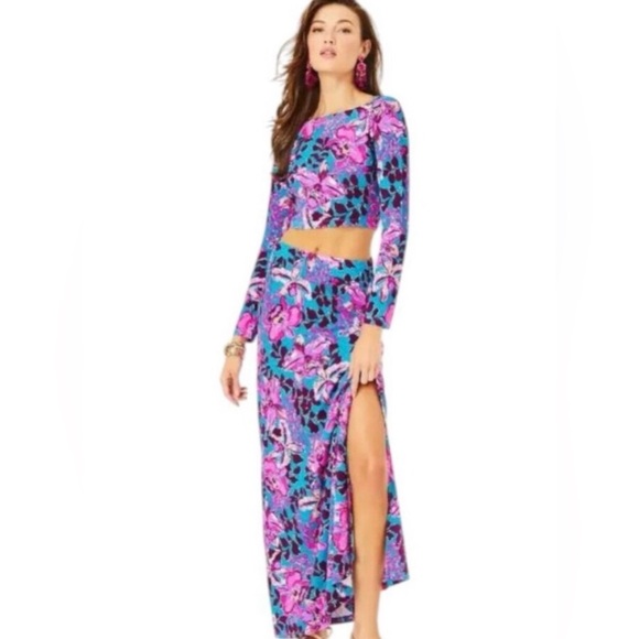 Set of 2, Lilly Pulitzer Nissi Floral Maxi Skirt & Long Sleeve Shirt, EUC - Picture 2 of 13